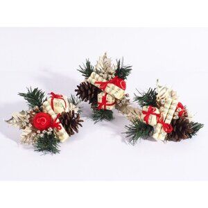 Vtg Artificial Christmas Branch Music Scroll Box Cone Gold Red Green Leaf Ball